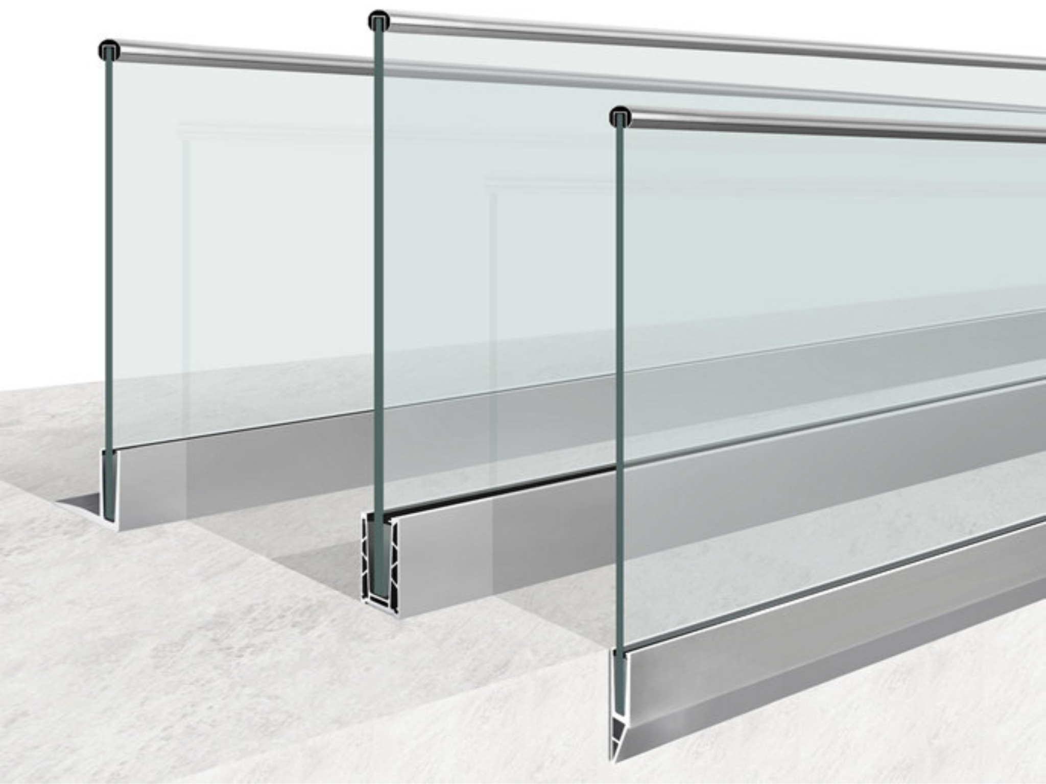 Channel mount frameless glass balustrade with top rail